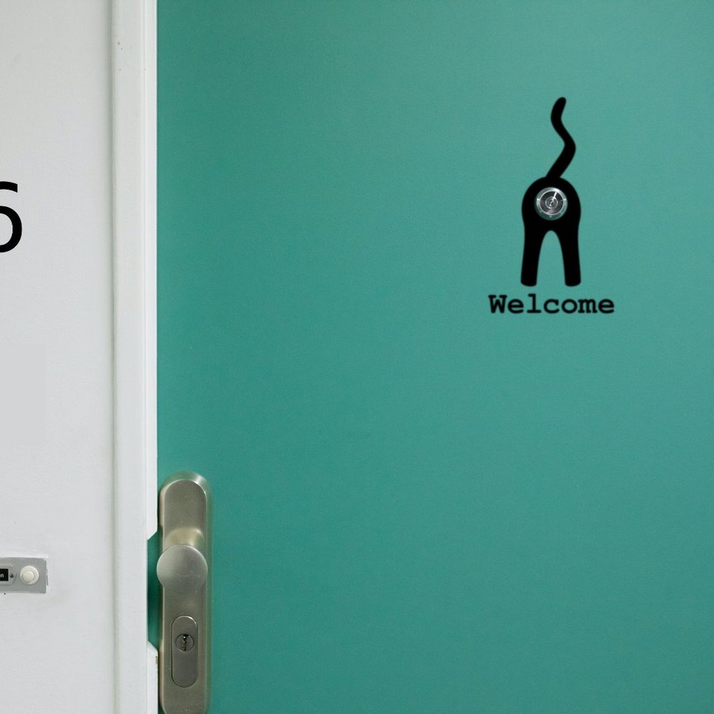Funny cat apartment door decal sticker